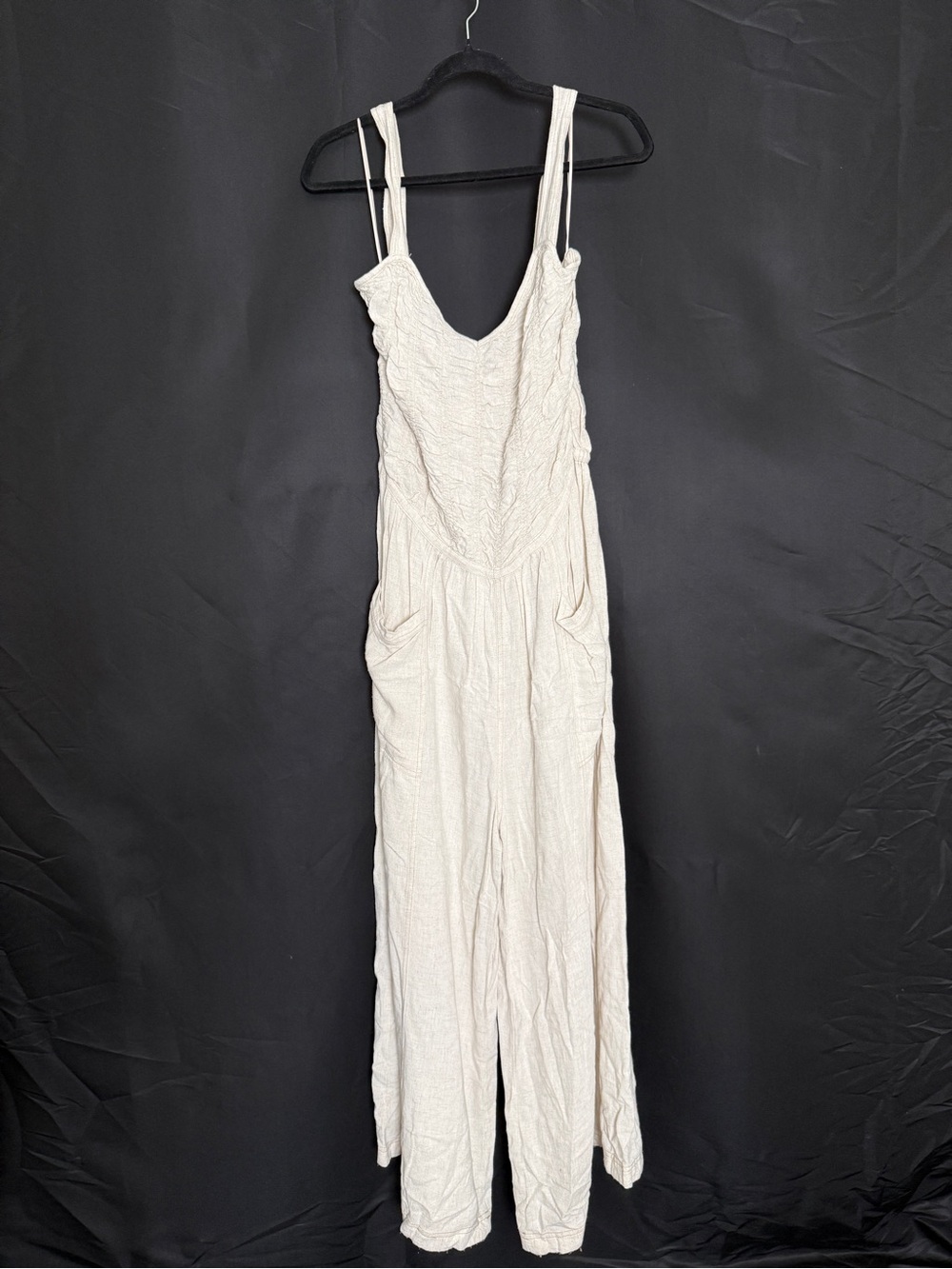 Cream Strappy Wide-Leg Jumpsuit with Pockets